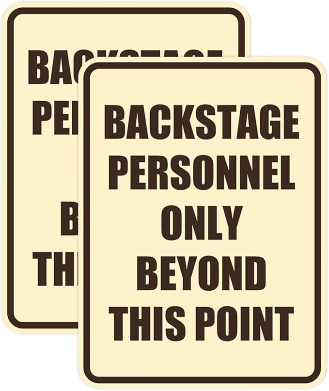 Portrait Round Backstage Personnel Only Beyond This Point Door or Wall Sign Easy Installation | Music | Concert | Festivals Sign (Ivory/Dark Brown) - Large (2 Pack)