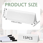 15Pcs Reusable Name Tent Cards with Black Markers Dry Erase Name Plate Wipe Clean Desk Tags Sign for Table Office Conference Meeting Weddings,White, 8.66 x 2.75 x 1.9 Inches