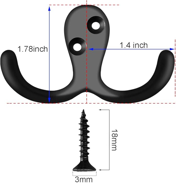 IBosins 28 Pack Heavy Duty Double Prong Coat Hooks Wall Mounted with 56 Screws Retro Double Hooks Utility Hooks for Coat, Scarf, Bag, Towel, Key, Cap, Cup, Hat