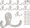CBWLWJ 10 Pack Coat Hooks Wall Hooks for Hanging, Heavy Duty Double Prong Metal Hook Wall Mounted for Living Room, Bathroom, Kitchen, Bedroom for Coat, Bag, Scarf, Towel, Hat, Key, Cup (Silver)
