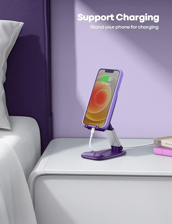 Lamicall Purple Phone Holder for Desk - Dark Purple Cellphone Stand Desk Accessories Desktop Office Must Have for iPhone 17 16 15 14 13 Pro Max Mini, 12 11 XR X 8 7 6 Plus SE, 4-8'' Smartphone