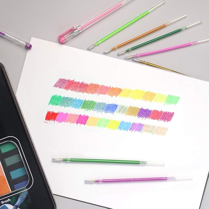 ZSCM 200 Colors Gel Pen Ink Refills, Glitter Neon Gel Ink Pens Refills Replace Cartridges for Adult Coloring Books Journaling Women Gifts, No Repeats