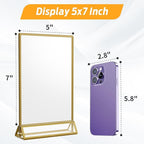 Smarpau Acrylic Gold Sign Holder 5x7,8 Pack Table Number Holders, Double-Sided Display Stand Picture Frames Menu Holder Flyer Stands Photo Holders for Wedding