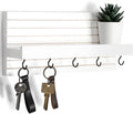 Lwenki Decorative Key Holder for Wall with Shelf, Entryway Shelf with Hooks Holds Leashes, Jackets and Glasses – Sturdy Wood Keyholder Entrance Hanger with Mounting Hardware (White, Medium)