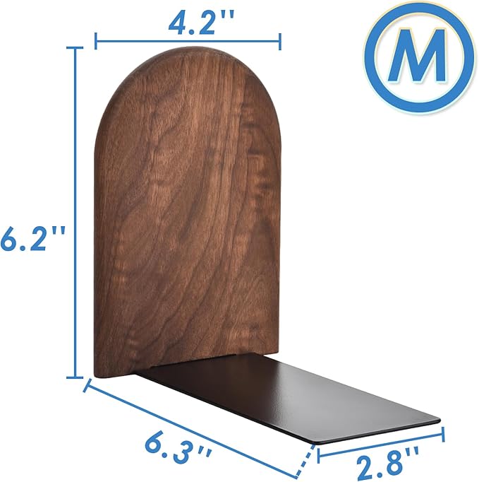 Lauvee Book Ends, Sturdy Wooden Bookends for Shelves - Heavy Duty Non-Slip Book Organizers, Decorative Bookend Holders for Home Office, Library, Black Walnut Universal Economy Bookend, Medium, 1 Pair