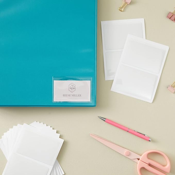 Juvale 100-Pack Clear Business Card Pockets - 3.54 x 2 in Vinyl Top-Load - Peel & Stick Adhesive Pockets for Library Cards & ID Badges - Bulk Set for Storage & Organization