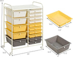 Giantex 15-Drawer Organizer Cart Office School Storage Cart Rolling Drawer Cart for Tools, Scrapbook, Paper (Yellow)