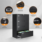 AFAIF 4 Drawer File Cabinets for Home Office, Metal Filing Cabinet with Lock, Black Locking File Caninet Four Drawer, Office Storage Caninets Steel Cabnet for Letter/Legal/A4/F4-Assembly Required