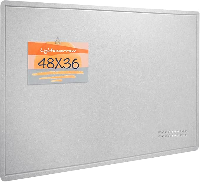 Lightomorrow Large Bulletin Board - 48 x 36 Inches, Decorative Felt Pin Board for Wall - 4' x 3' Foldable Photo Display Board with Self-Adhesive Tape, Includes 20 Push Pins - Light Gray
