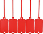 100pcs Blank Plastic Tags for Labeling Reusable Hanging Tags Ties Key Tag Storage Labels Waterproof Plastic Mark Label Writable Hang Sign with One Marker Pen (Red)