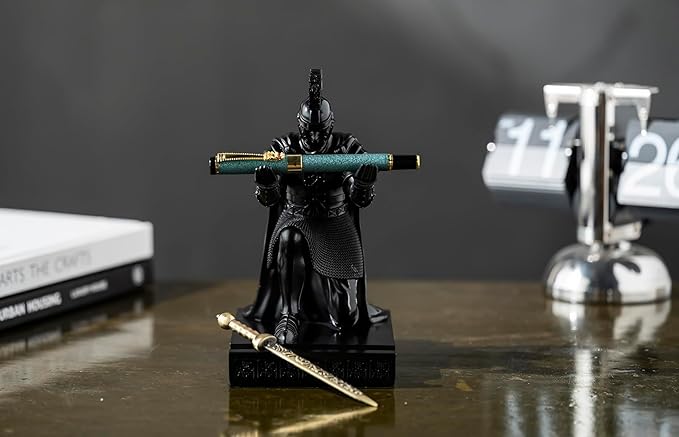 CYXStar Roman Praetorian Prefect Warrior Knight Pen Holder Desk Ornament Resin Praetorian Guard Mobile Phone Stand Desk Accessories and Organizer for Office with a Letter Opener (Black)