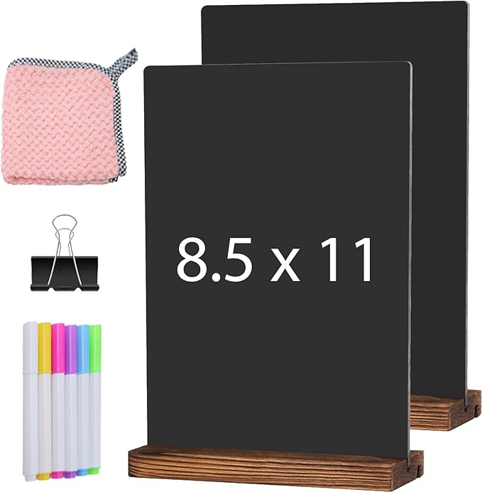 JDEA Wooden Double-Sided Chalkboard with Base (2 Pack) - 8.7x11.5 inches, Black
