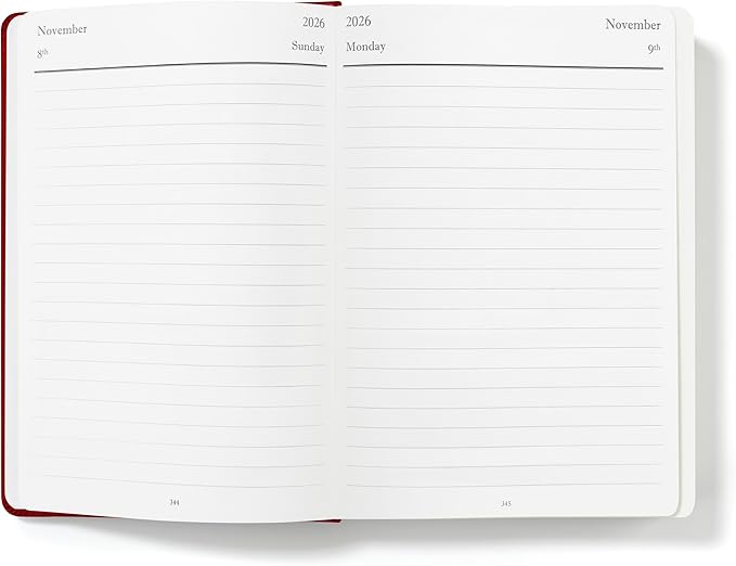 Wykeham's Executive 2026 Daily Journal Planner – US Public Holidays & Format – Customization Available (Crimson, 8.5"×5.5")