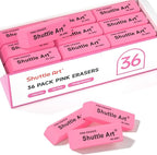 Shuttle Art Pink Erasers, 36 Pack Erasers Bulk, Latex-Free, No Smudge, Soft Eraser for Kids, Teachers, Homeschools, Art Classes and Back to School Supplies