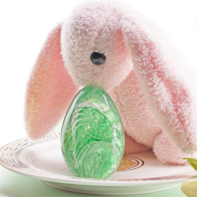QFkris Crystal Blessings Paperweight Easter Eggs 3.4" Blown Glass Art Figurine Collectibles Desk Decor (Green)