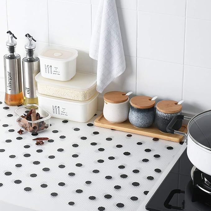 Polka Dot Shelf Liner for Kitchen Cabinets Non-Adhesive Drawer Liner Non-Slip Refrigerator Liner Waterproof Fridge Pad Cupboard Mat