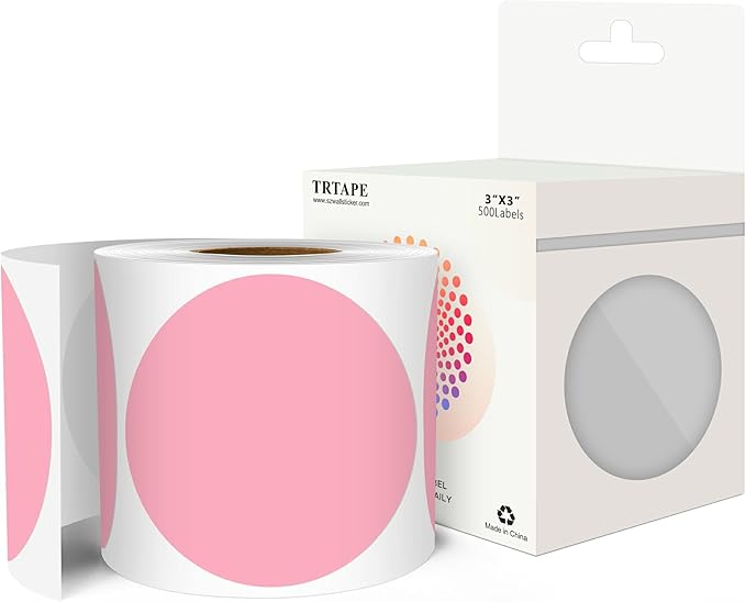 3 Inch Round Color Coding Labels (500 per Roll) - Colored Dot Stickers Round Labels for Inventory, Warehouse, Office Organizing - Pink Circle Stickers