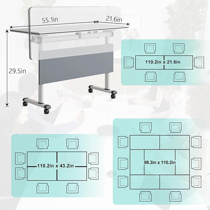 JEHUJD Conference Table,55.1''Folding Conference Room Table for 4-12 People,Mobile Flip Top MeetingTraining Table with Different Coulor and Styles for Offices, Classrooms,Meeting Room (2, B)