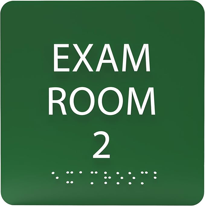 ADA CENTRAL SIGNS - 6" X6" Exam Room 2 Sign - ADA Compliant Tactile Graphics Grade 2 Braille Text Acrylic Wall Signs - Educational Institution Directional Assistance Test Center Door Sign for Schools