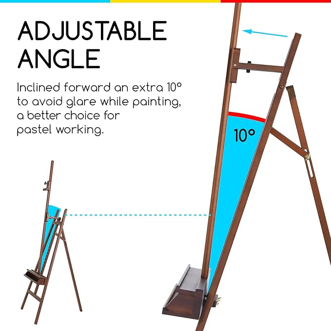 MEEDEN Large Painters Easel Adjustable Solid Beech Wood Artist Easel, Studio Easel for Adults with Brush Holder, Holds Canvas up to 48" - Walnut