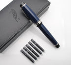 xixixiaozhu Metal Big Fountain Pen Set Medium Nib 0.7mm, Includes Ink Refill Converter, 5 Ink Cartridges & Gift Box (Medium Nib 0.7mm, Dark Blue with Silvery Clip)