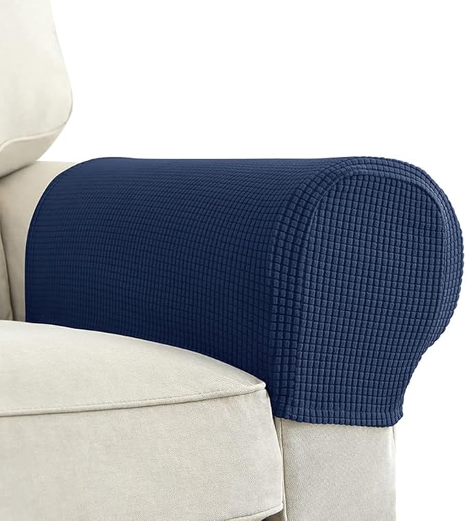 Chaexii Premium Polyester Sofa Arm Cover, Scratch Resistant Protector Covers, Washable, Elastic Armrest Covers for Square/Curved/Sloping Couch Armrests, 2Pcs (Navy Blue)