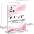 Yeahjiae 3 Pack T-Shaped Acrylic Sign Holder 8.5 x 11, Double Sided Clear Stand for Letter Size Paper, Essential Office Supplies for Menu, Tabletop, Counter & Wall Display, Garage Sale & Picture Frame for Office, Restaurant, Store, Home
