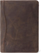 Geslun Genuine Leather Portfolio, Legal Size 8.5 x 14 Pad Holder, Business Padfolio for Men and Women, Zippered 14" Laptop Organizer, Executive Professional Work Travel Notepad Folio, Dark Khaki