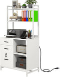 Livofloral Vertical File Cabinet with Charging Station, Filing Cabinets for Home Office, Large Printer Stand with Open Storage Shelves, 3 Drawer Filing Cabinet with Lock fits Letter/A4 Size, White