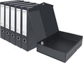 HUA JIE A4 Storage File Boxes Plastic Archives Cases, PVC File Folder Organizer Document Storage Filing Box for office,32.5×6.5×24 cm, Black(Pack of 6)