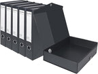 HUA JIE A4 Storage File Boxes Plastic Archives Cases, PVC File Folder Organizer Document Storage Filing Box for office,32.5×6.5×24 cm, Black(Pack of 6)