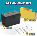 H4D Index Card Holder 3x5 Inches with 25 Plastic Dividers, Black