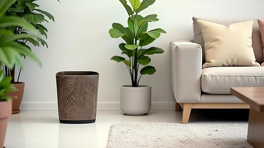 Hymmah Bathroom Trash Can 1.8 Gallon(7 Liter) Small Kitchen Garbage Can,Decor Wastebasket for Bedroom Office,Resin Hand-Carved Wooden Color