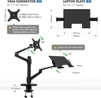 Viozon Monitor and Laptop Mount, 2-in-1 Adjustable Dual Arm Desk Mounts Single Desk Arm Stand/Holder for 17 to 32 Inch LCD Computer Screens, Extra Tray Fits 12 to 17 inch Laptops (Black)