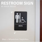 USA Made - Men's and Women's Restroom Signs ADA-Compliant Bathroom Door Signs for Offices, Businesses, and Restaurants, Black, Blue, Grey and Taupe/Tan Colors (Black Handicap)