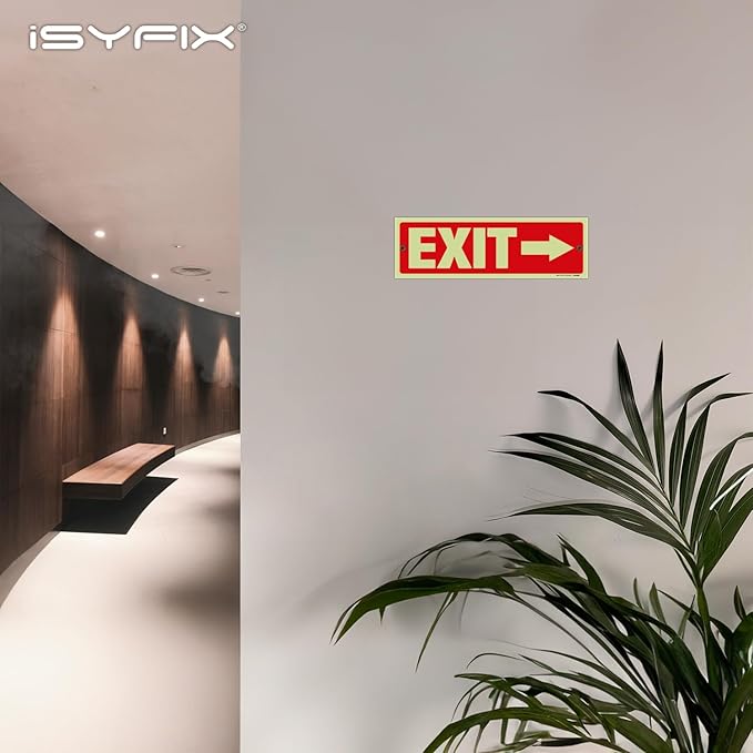 iSYFIX Exit Signs with Directional Right Arrow - 6 Pack 12x4 Inch Glow in the Dark for Business, School, Office, Warehouse - Durable 40 Mil Polystyrene, UV Laminated, Waterproof, Scratch & Fade Resistant