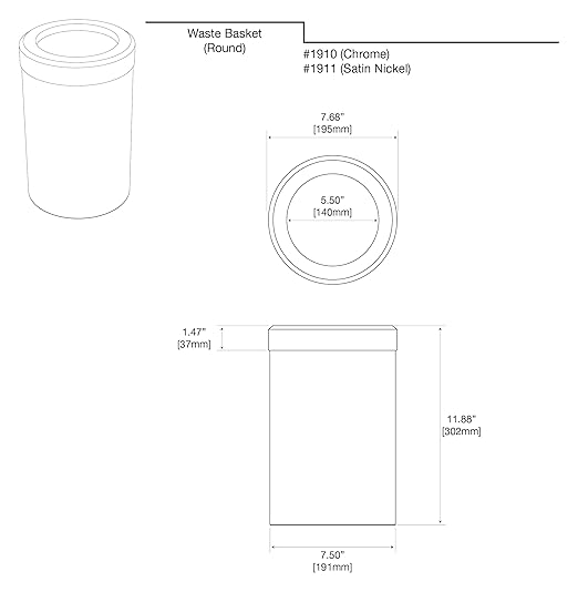 Gatco Modern Round Wastebasket, Chrome - Stainless Steel Trash Can with Removable Lid, Leakproof, 3 Gallon Capacity for Bathroom, Bedroom, Kitchen, or Office