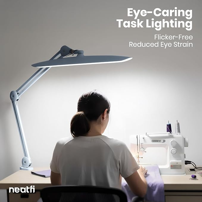 Neatfi XL 2,200 Lumens LED Desk Lamp with Clamp, 24 Watt Bright Architect Task Lamp, 20 Inches Dimmable Computer Light, Adjustable Desk Light for Home, Office, Crafts, Nails & Hobbies (Non-CCT, Gray)