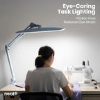 Neatfi XL 2,200 Lumens LED Desk Lamp with Clamp, 24 Watt Bright Architect Task Lamp, 20 Inches Dimmable Computer Light, Adjustable Desk Light for Home, Office, Crafts, Nails & Hobbies (Non-CCT, Gray)