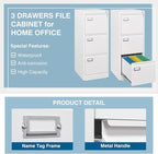 PEUKC 3-Drawer File Cabinet with Lock, 16.3" Deep Vertical Filing Cabinets, Metal File Cabinets for Home Office, Anti-Tip 3 Storage Drawers for Letter/Legal/A4/F4 Size (Assemble Required, White)