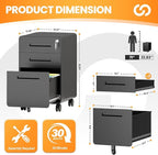 AFAIF 3 Drawer File Cabinet, Fully Assembled Mobile File Cabinets with Lock for Home Office, Metal Rolling Filing Caninet on Wheels, Three Drawer Under Desk Cabnet for Letter/Legal / A4 - Black