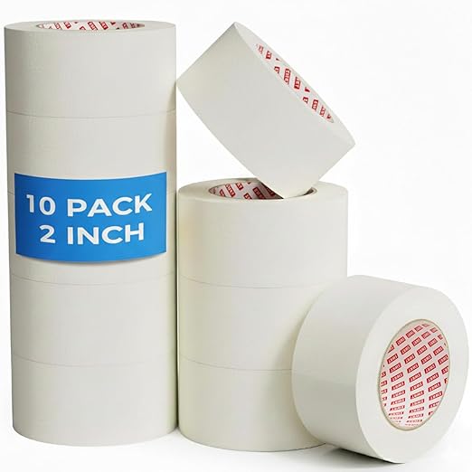 SWRT Masking Tape 2” x 55Yds, 10 Rolls – Bulk Value White Tape with Strong Hold & Clean Removal for Multi-Surface Projects & General Purpose (550Yds Total)