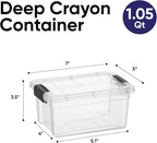 Superio Mini Storage Container Plastic Crayon Box Art Supplies and Sewing Case Stackable Clear Small Organizer for Beads, Stationery, Chalk, and Food, 1.05 Quart, 4 Pack