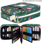 Pencil Case Holder Slot - Holds 202 Colored Pencils or 136 Gel Pens with Zipper Closure - Large Capacity Polyester Pen Organizer for Watercolor Pens or Markers - Perfect for Artist Green Dragonfly