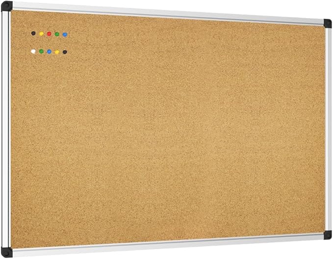 XBoard Cork Board 36 x 24, Notice Cork Bulletin Board, Corkboard with Aluminum Frame and Push Pins for Display