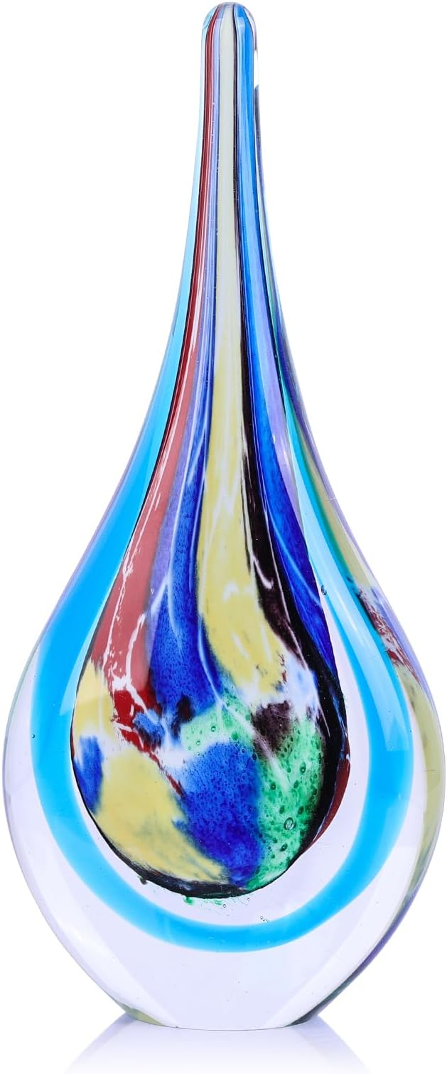 9" Tall Sculpture Hand Blown Glass Decor, Paperweight for Office Desk, Modern Glass Art Figurines Mediterranean Beach House Decor, Living Room Coffee Shelves Table Top Decoration (Multicolor)