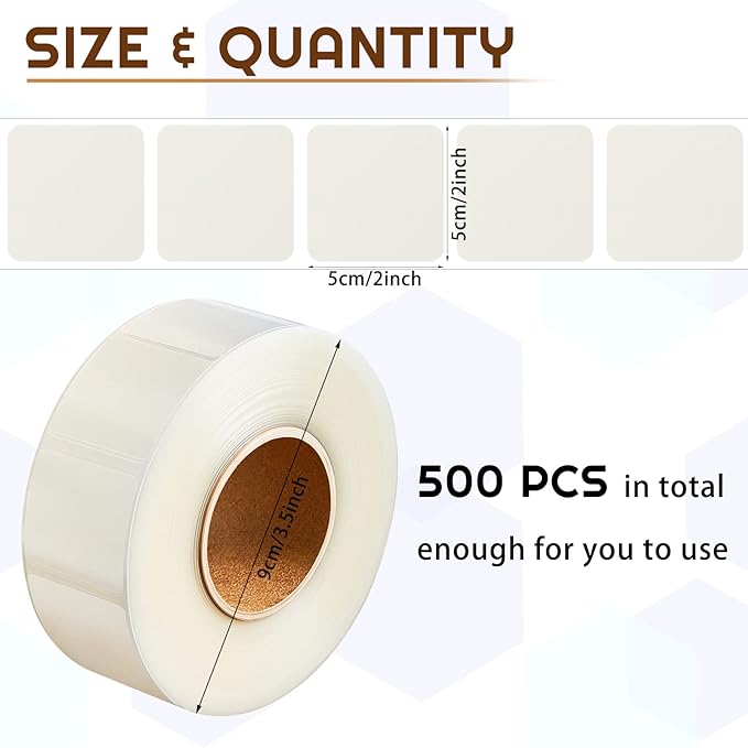 Zonon 500 Pcs Clear Labels Label Protector Clear Stickers Wafer Seals Waterproof Labels for Protecting Barcodes, Numbers and Stickers (1.96 x 1.96 Inch,Square)