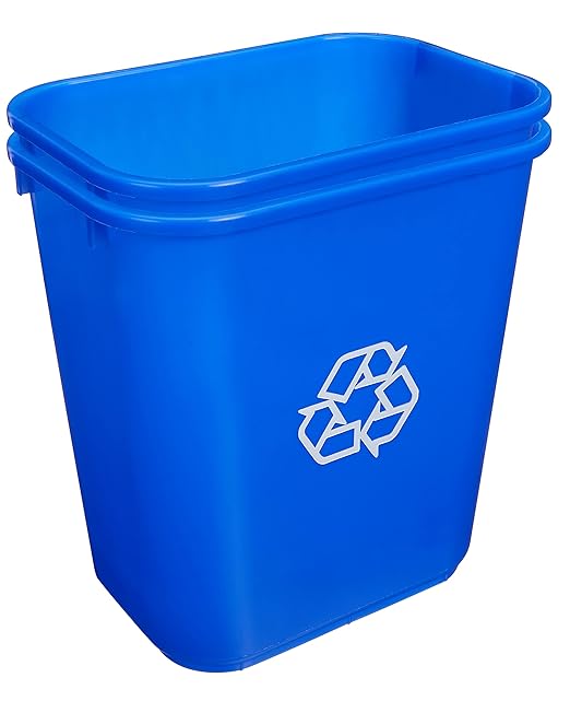 Amazon Basics Rectangular Commercial Office Wastebasket, w/Recycle Logo, 7 gallon (Pack of 2), Blue
