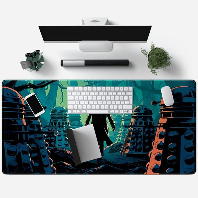 Mechanical Cattle Adventure Anime Desk Pad Mat Game Playmat Black Mousepad Gaming Green Desk Mat, Desk Pad for Keyboard and Mouse Keyboard Dad Stitched Edges Non-Slip Rubber Deskpad, 31.5" X 15.8"