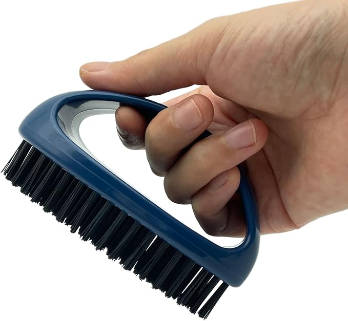 GKETN Small Scrub Brush with Nylon Bristles - Heavy Duty Cleaning Brush for Bathroom, Kitchen, Grout, Tiles - Non-Slip Teardrop Handle & Hangable Design - Deep Blue